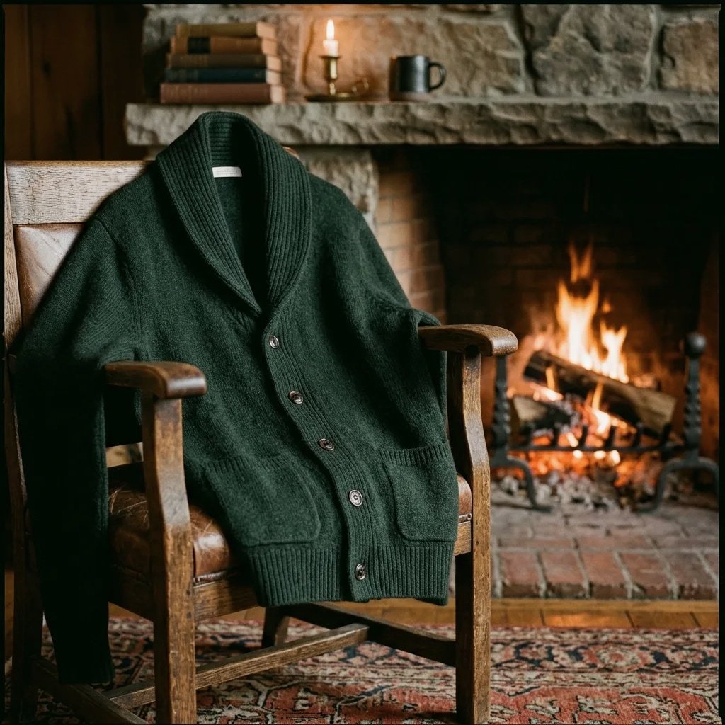 Editorial study of cardigan for the QuarterMaster knitwear cabinet.