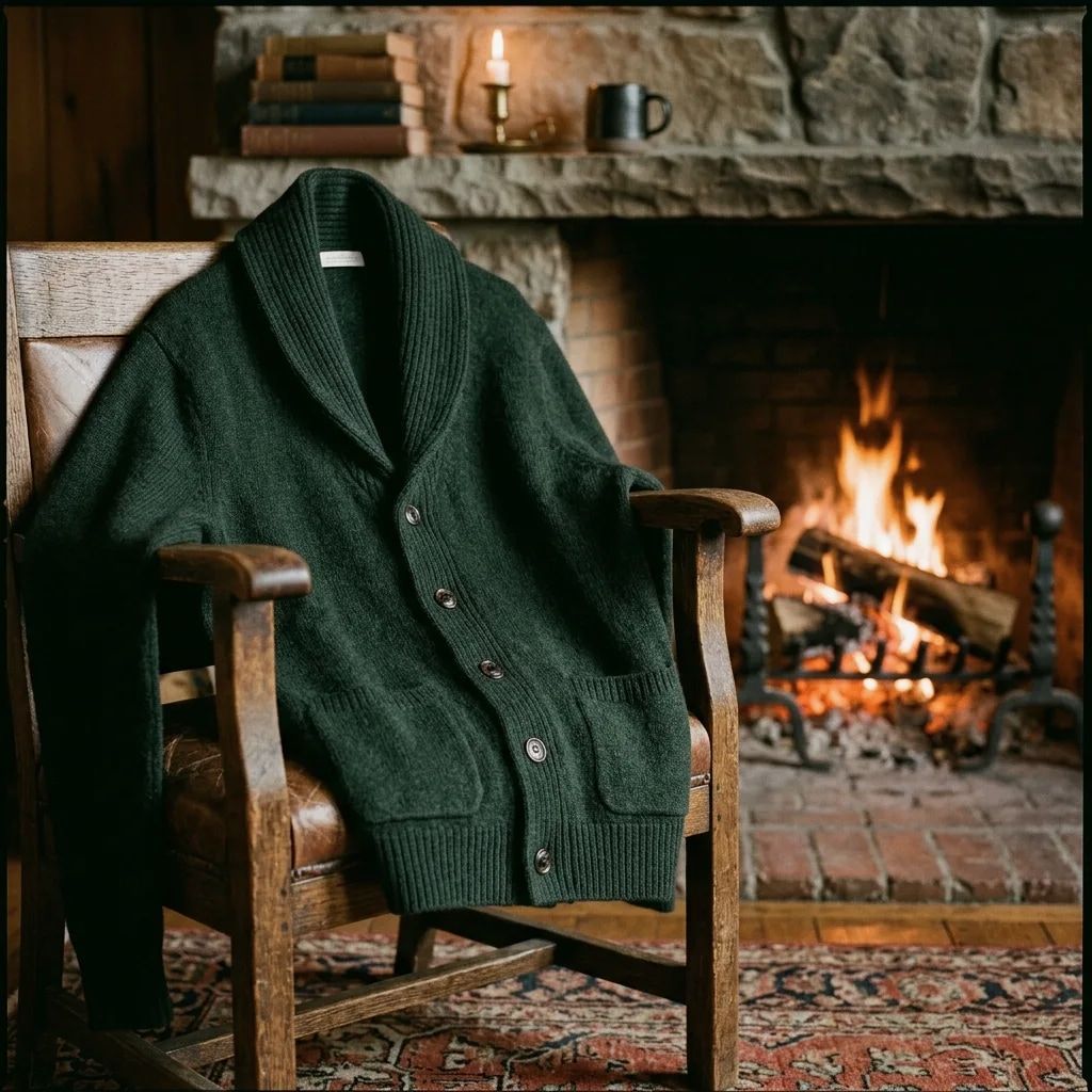 Editorial study of cardigan for the QuarterMaster knitwear cabinet.