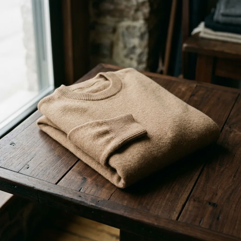 Editorial study of cashmere crew for the QuarterMaster knitwear cabinet.