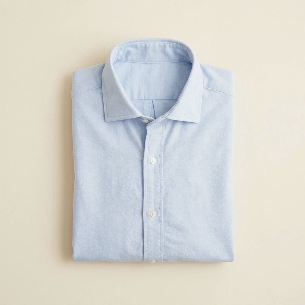 A pale-blue oxford-cloth button-down shirt product study.