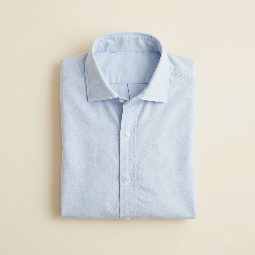 A pale-blue oxford-cloth button-down shirt product study.