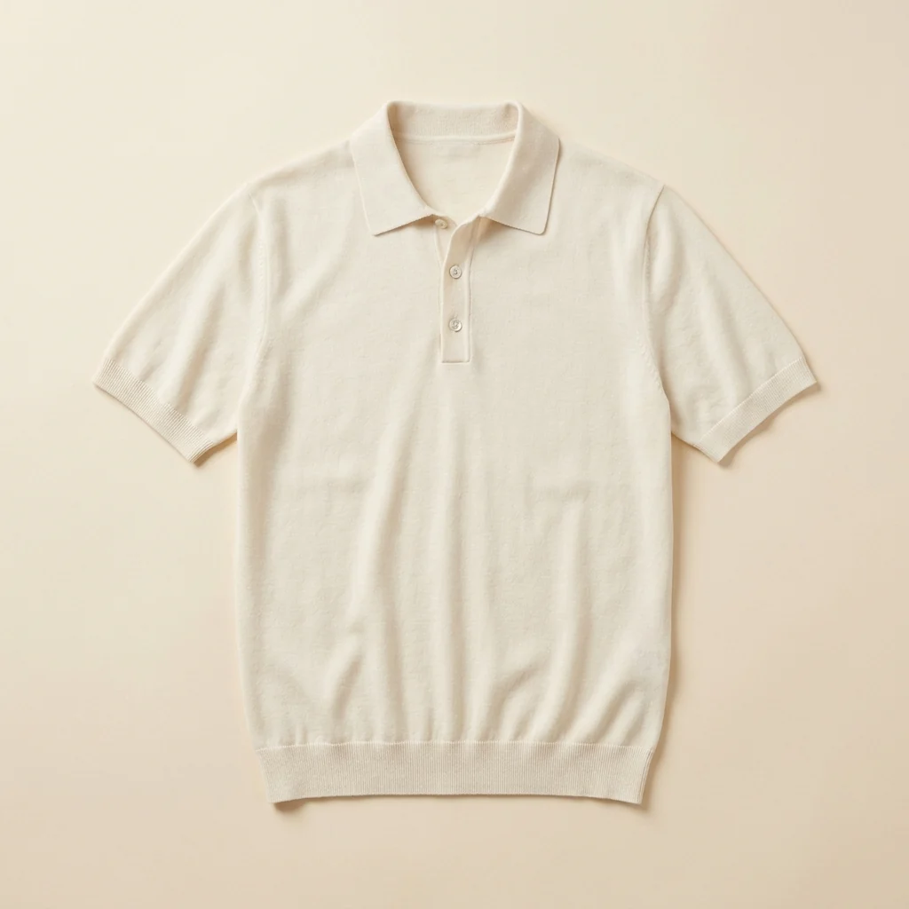 Ecru fine-gauge knit polo shirt product photo