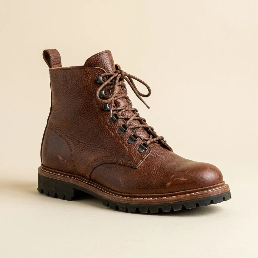 Brown grain-leather storm-welt boot product photo