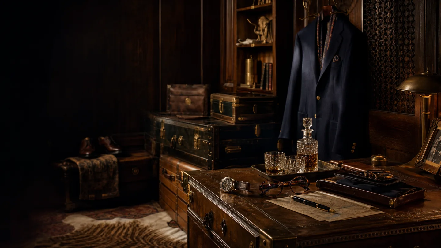 A dark cabinet of useful objects, books, and a well-used case.